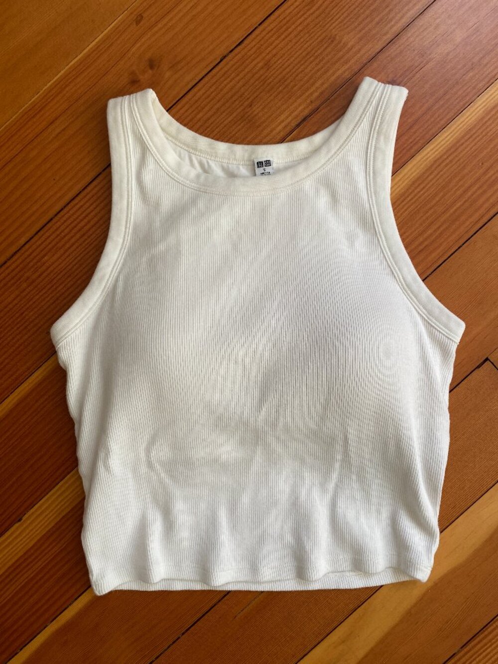 Uniqlo Cropped Cotton Tank with Bra - White - Size Small